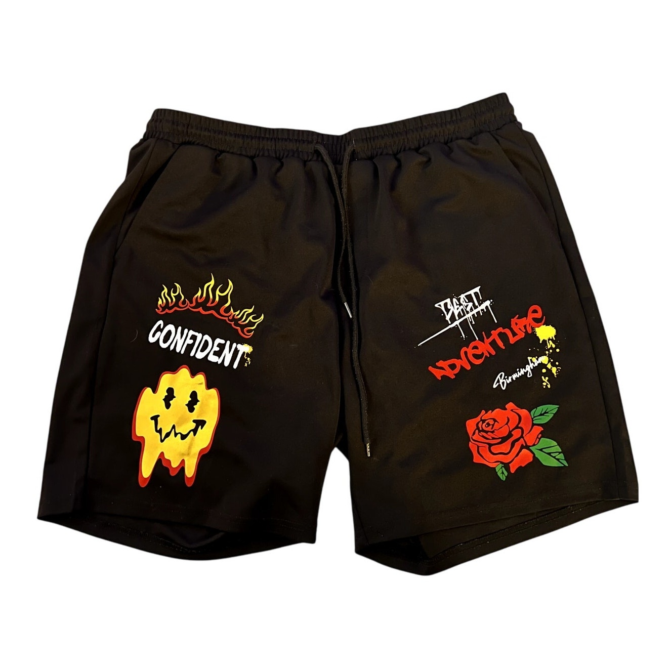 Shein Men's Graphic Printed Black Shorts - Xxl